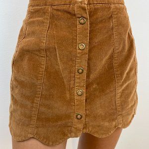 Kendall + Kylie Brown Corduroy Scallop Skirt